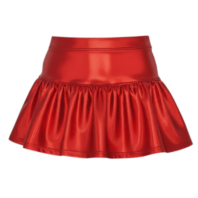 Azarhia Slick Metallic Gathered Skort in Red