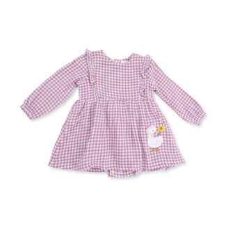 Angel Dear Berry Gingham | Long Sleeve Ruffle Bubble with Skirt