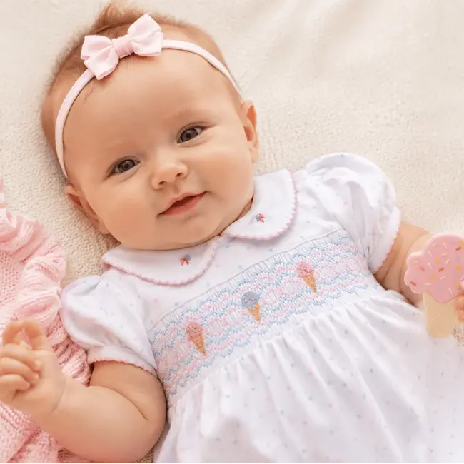 Magnolia Baby Ice Cream Classic Smocked Collared Bubble