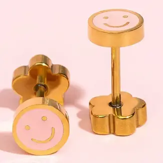 Pierced Co. Tiny Pink Smiley Earrings