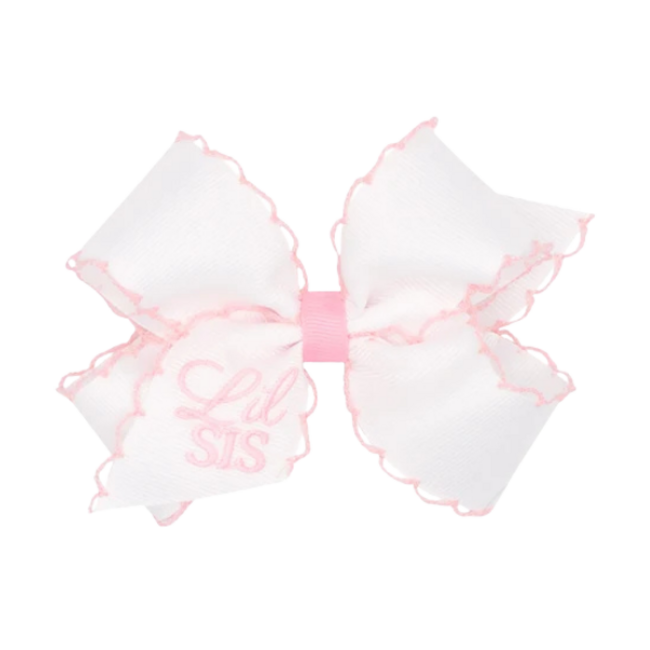 Wee Ones Grosgrain Bow with Light Pink Moonstitch Edge "Lil Sis" MEDIUM