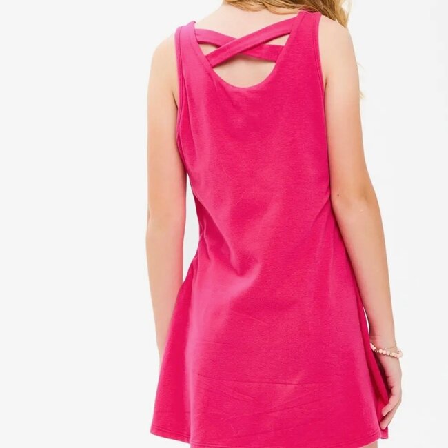 Good Girl Crossover Back Tennis Dress with Inner Romper | Hot Pink