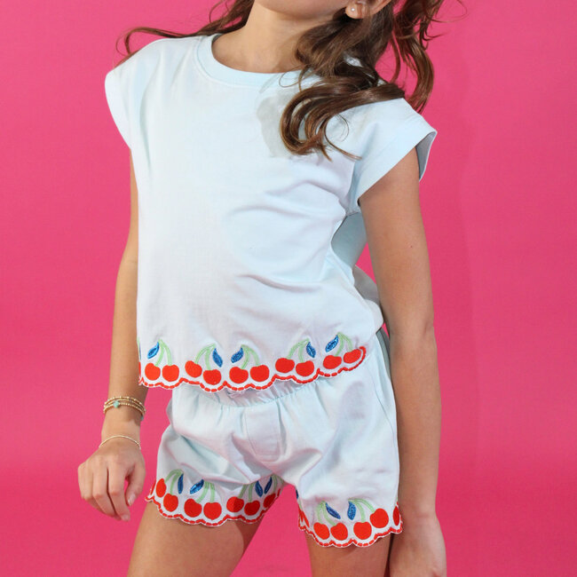 Paper Flower Cherries Embroidered Hem Set