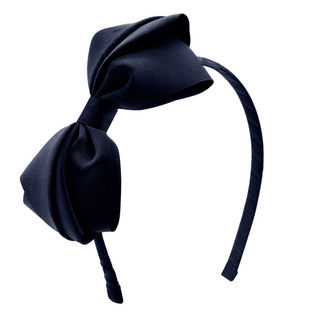 Wee Ones Mini King Pleated Grosgrain Bow on Headband | Navy