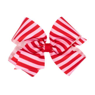 Wee Ones King Grosgrain Pink & Red Stripe Print Bow