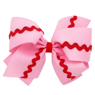 Wee Ones King Grosgrain Pink Bow with Red Ric Rac