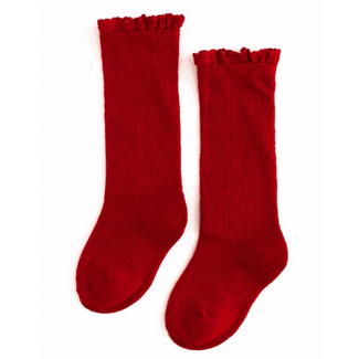 Little Stocking Co. Bright Red Fancy Lace Top Knee High Socks