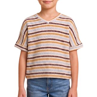 Hayden Girls Ladder Stitch Striped V Neck Top