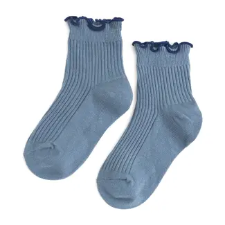 Little Stocking Co. Ribbed Lettuce Trim Midi Socks - Denim/Navy