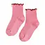 Little Stocking Co. Ribbed Lettuce Trim Midi Socks - Pink/Burgundy