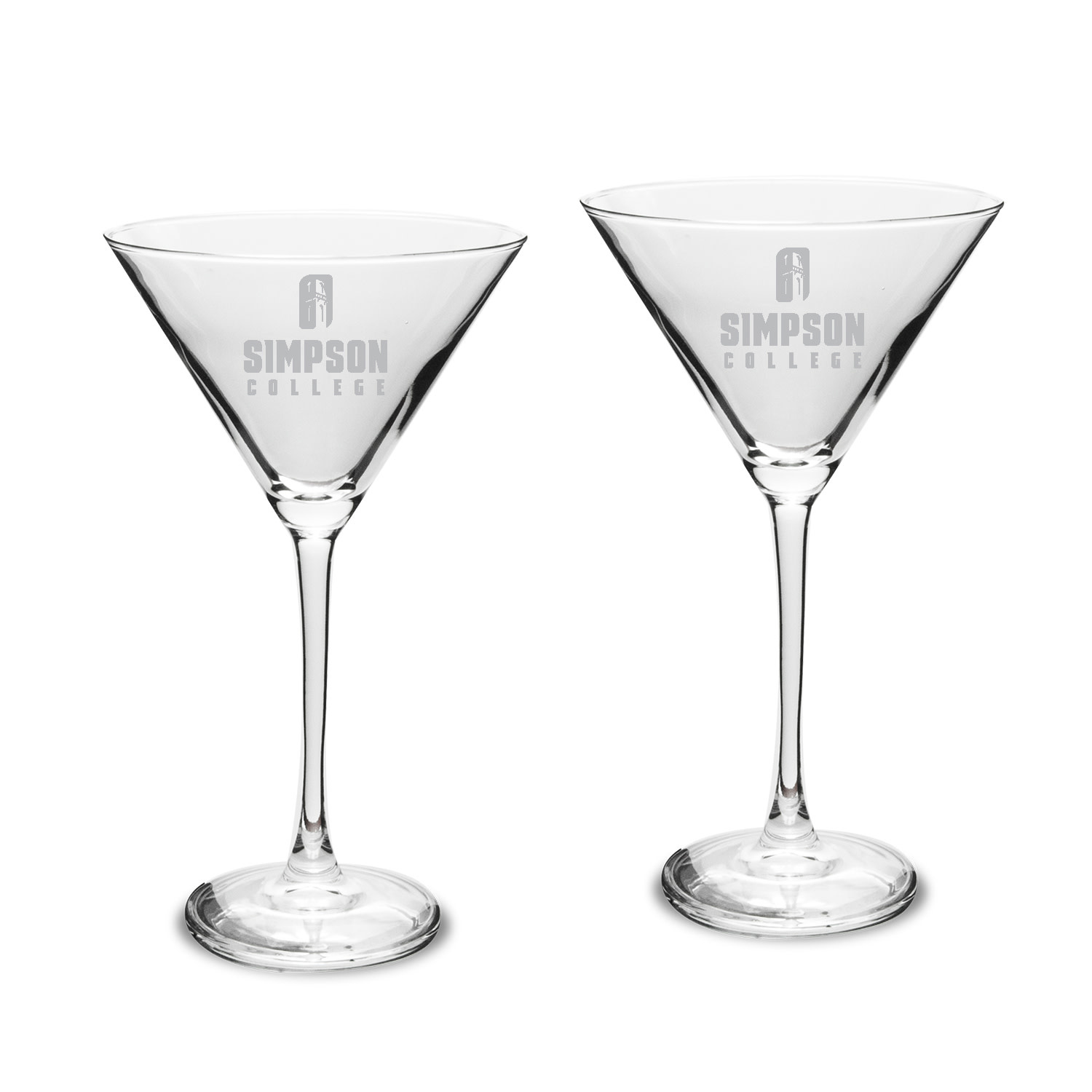 DROP SHIP Traditional Martini Glasses Set Simpson College Spirit Shop
