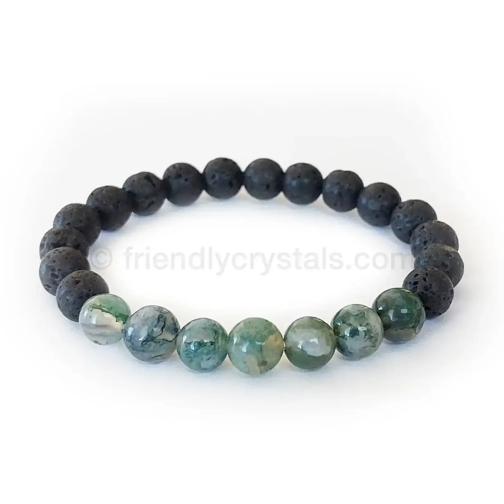 Friendly Crystals Moss Agate Lava Bracelet (Stress Relief)