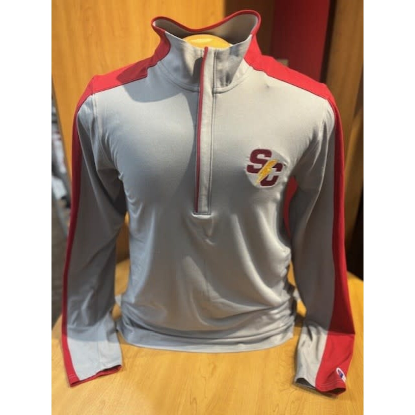 Champion Long Sleeve Quarter Zip - Grey/ Red