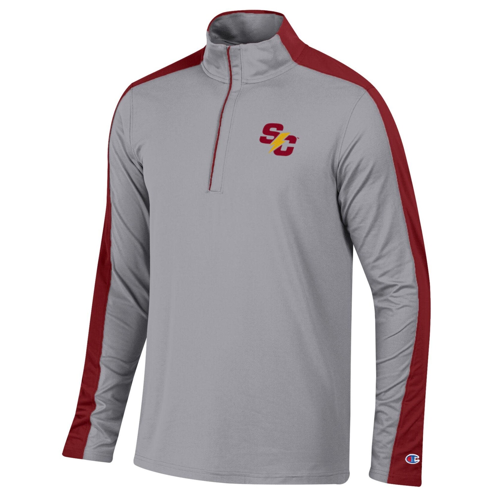 Champion Long Sleeve Quarter Zip - Grey/ Red