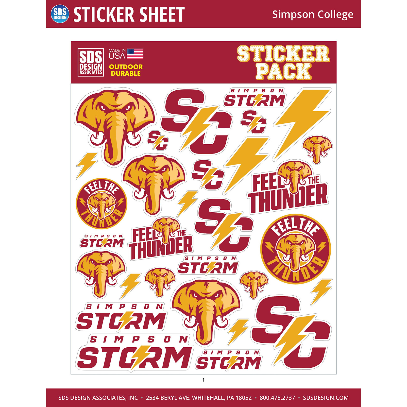 SDS Designs Simpson College Sticker Sheet