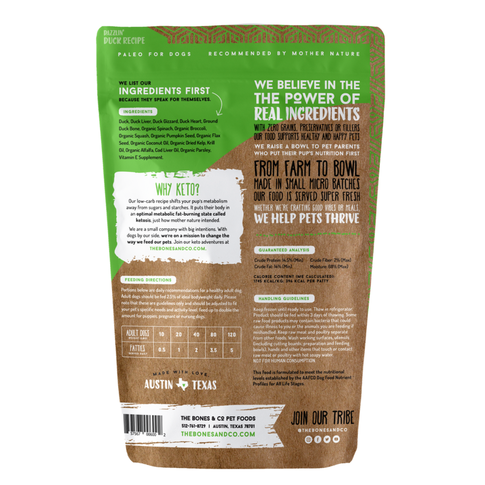 BONES & CO. DOG DUCK PATTIES FROZEN 6LB