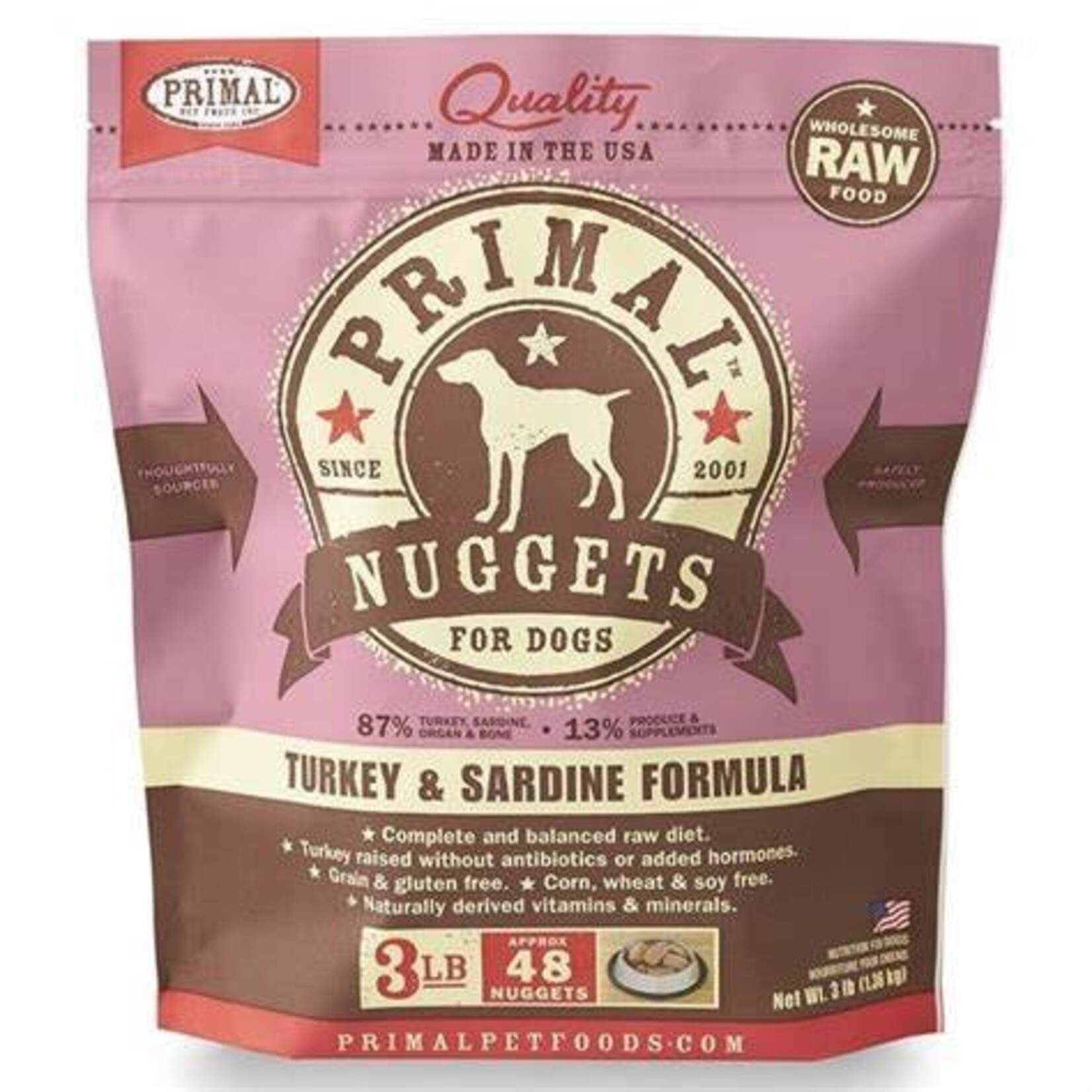 PRIMAL PET FOODS DOG NUGGETS TURKEY SARDINE FROZEN 3LB