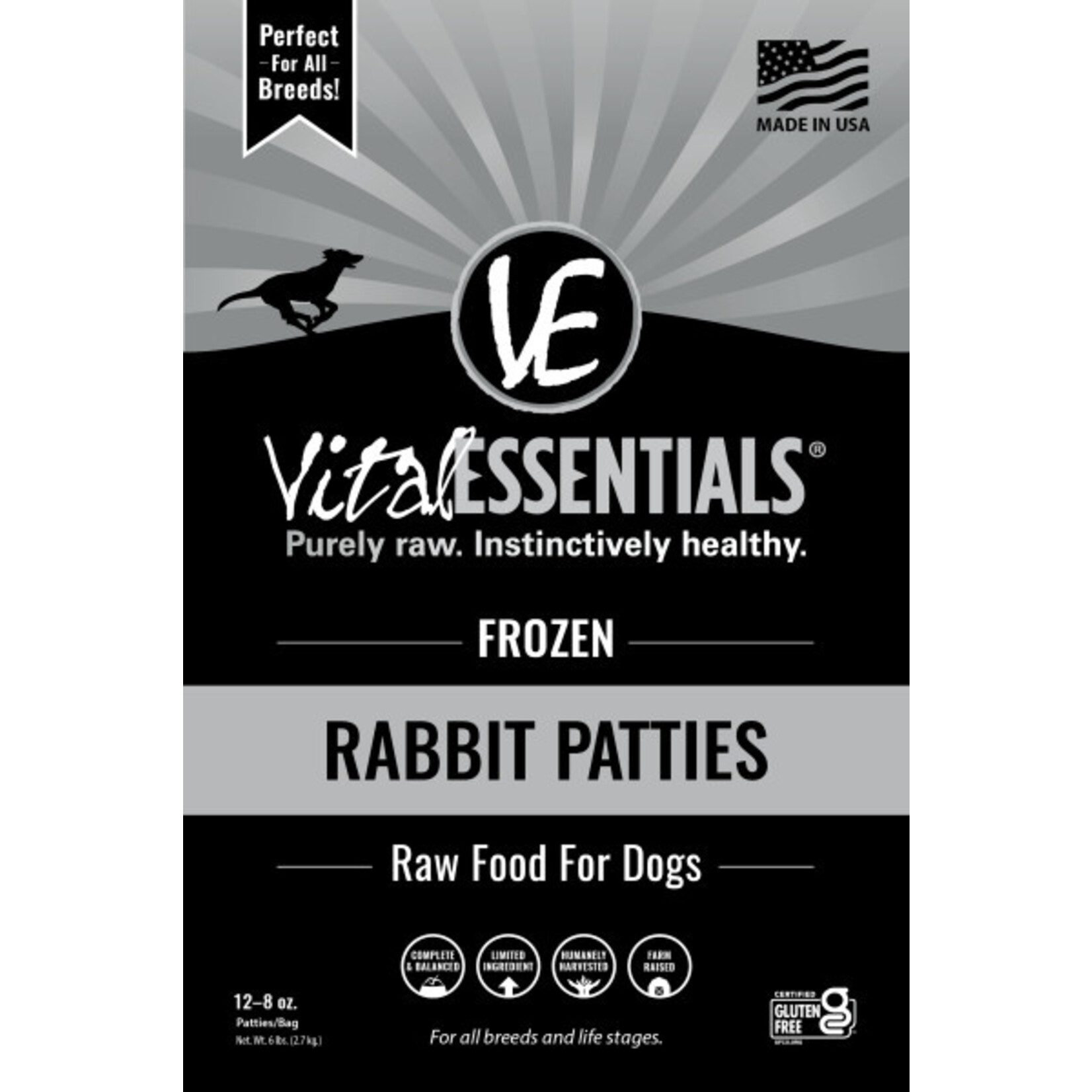 VITAL ESSENTIALS DOG RABBIT PATTIES FROZEN 6LB