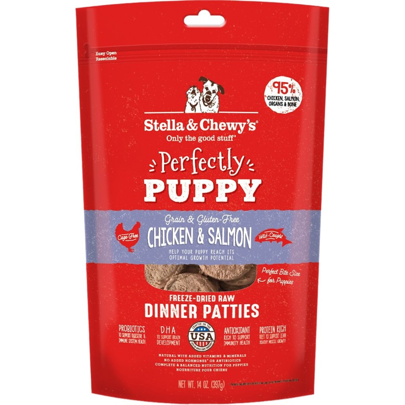 STELLA & CHEWY'S PUPPY PATTIES CHICKEN SALMON FD 14OZ
