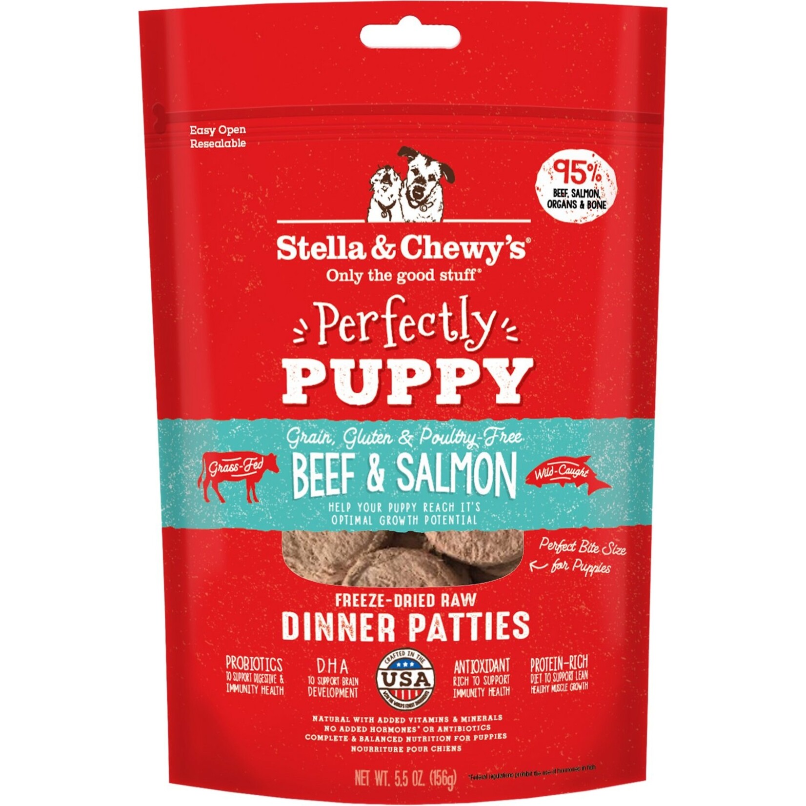 STELLA & CHEWY'S PUPPY PATTIES BEEF SALMON FD 5.5OZ