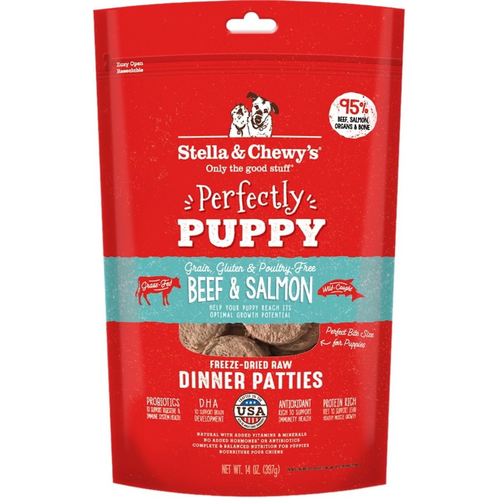 STELLA & CHEWY'S PUPPY PATTIES BEEF SALMON FD 14OZ