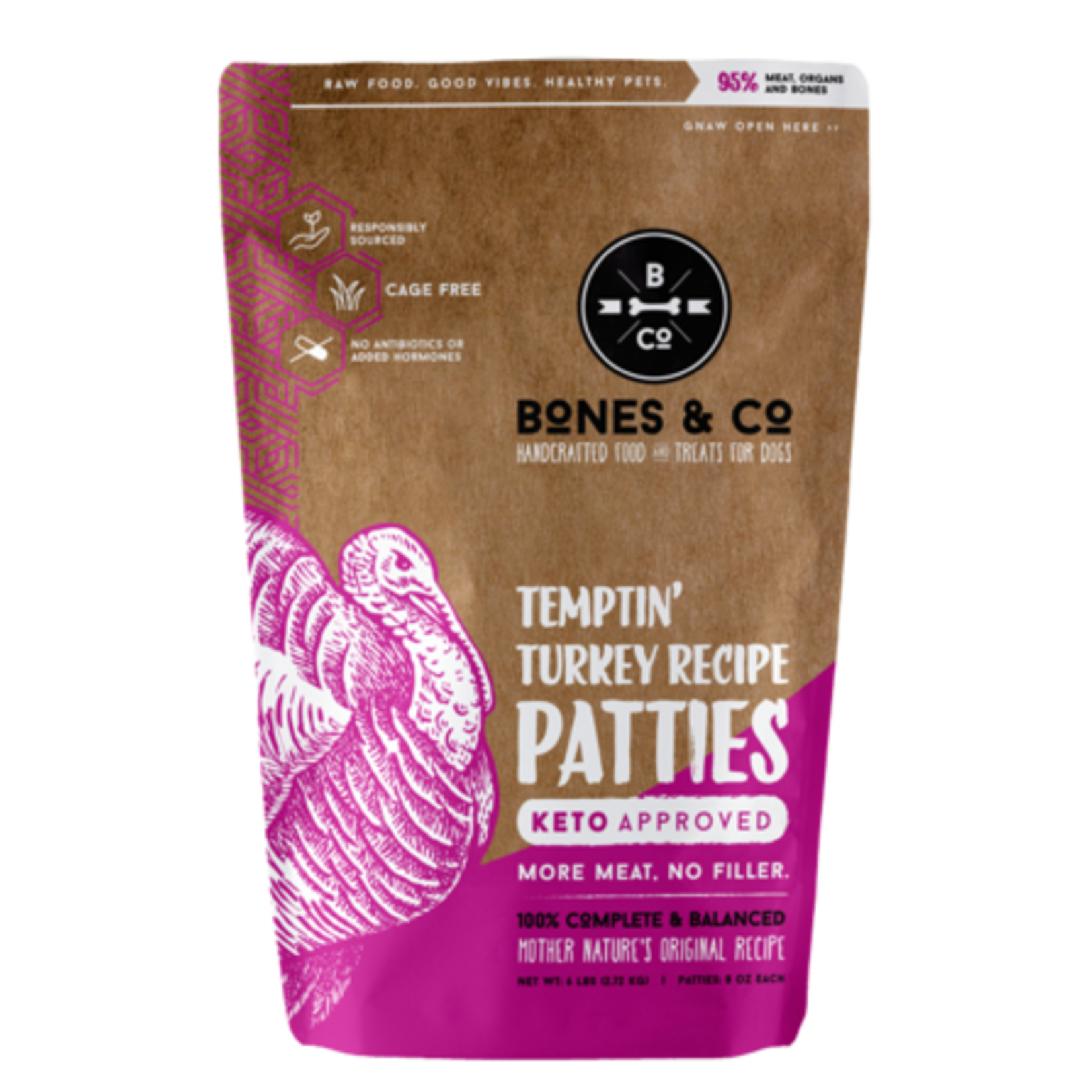 BONES & CO. DOG TURKEY PATTIES FROZEN 6LB