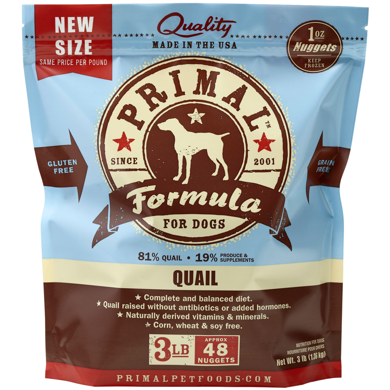 PRIMAL PET FOODS DOG NUGGETS QUAIL FROZEN 3LB