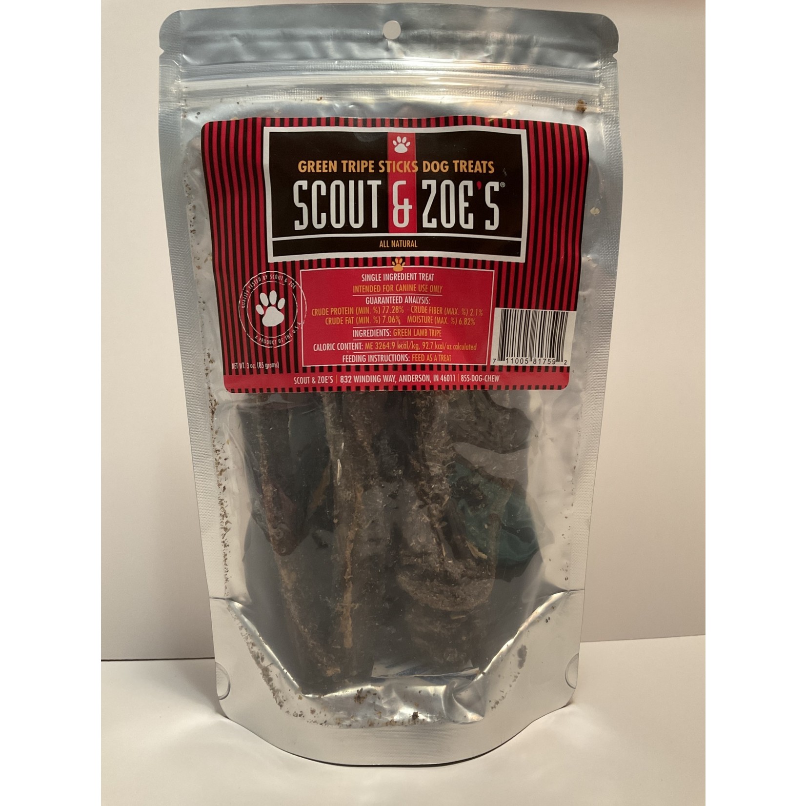 SCOUT AND ZOE'S LAMB GREEN TRIPE STICKS 3OZ