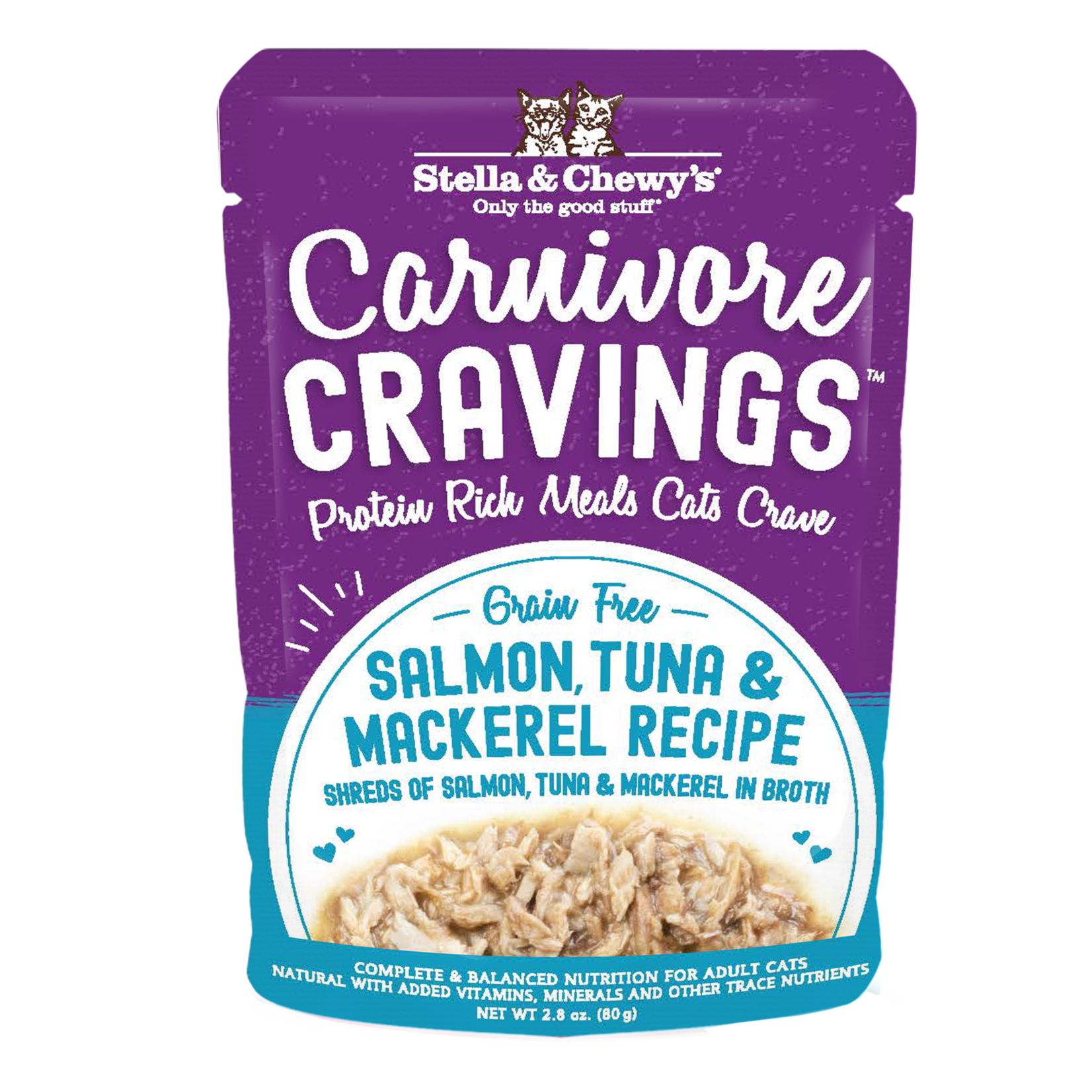 STELLA & CHEWY'S CAT CRAVINGS SALMON, TUNA & MACKEREL POUCH 2.8OZ