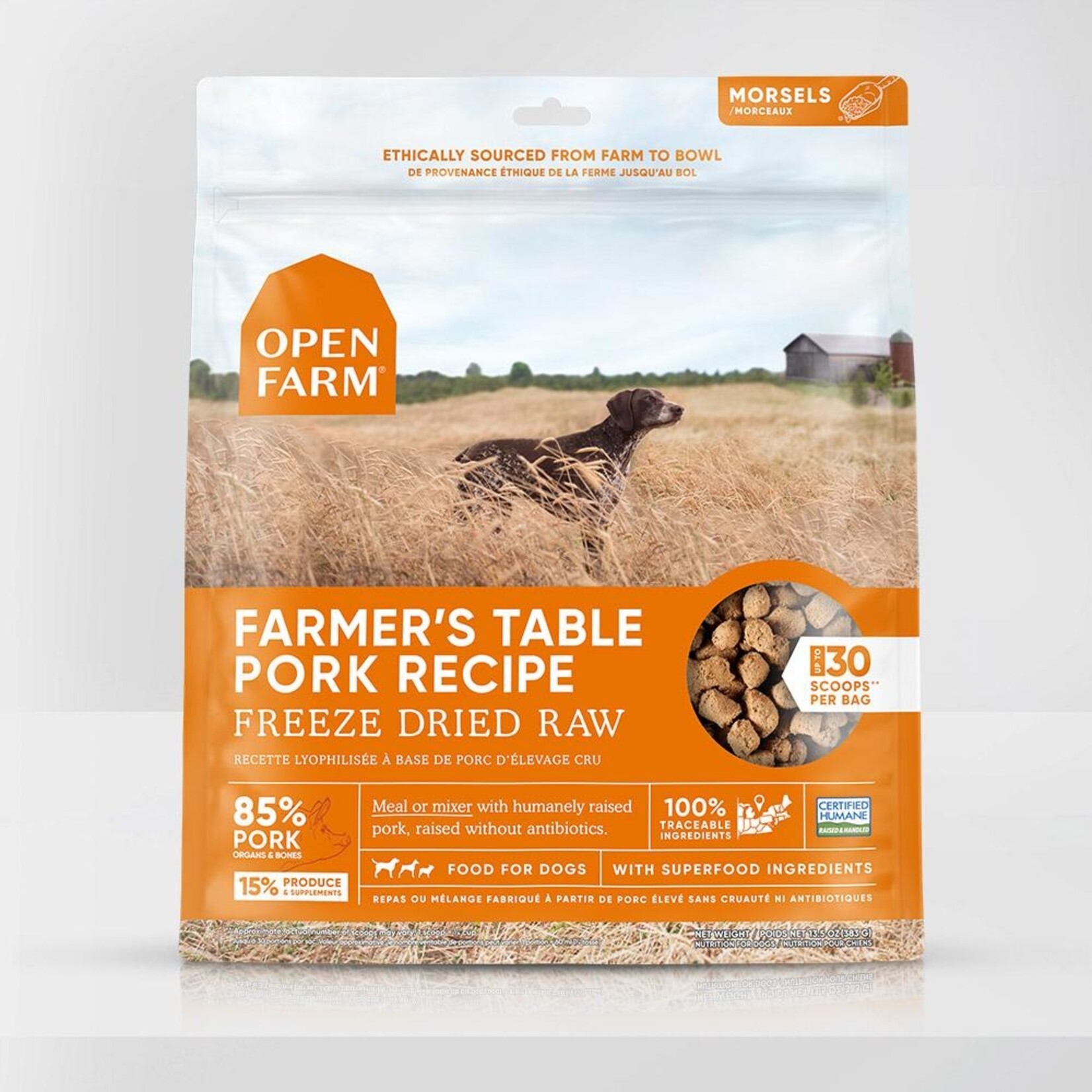 OPEN FARM DOG MORSELS PORK FD RAW 13.5OZ