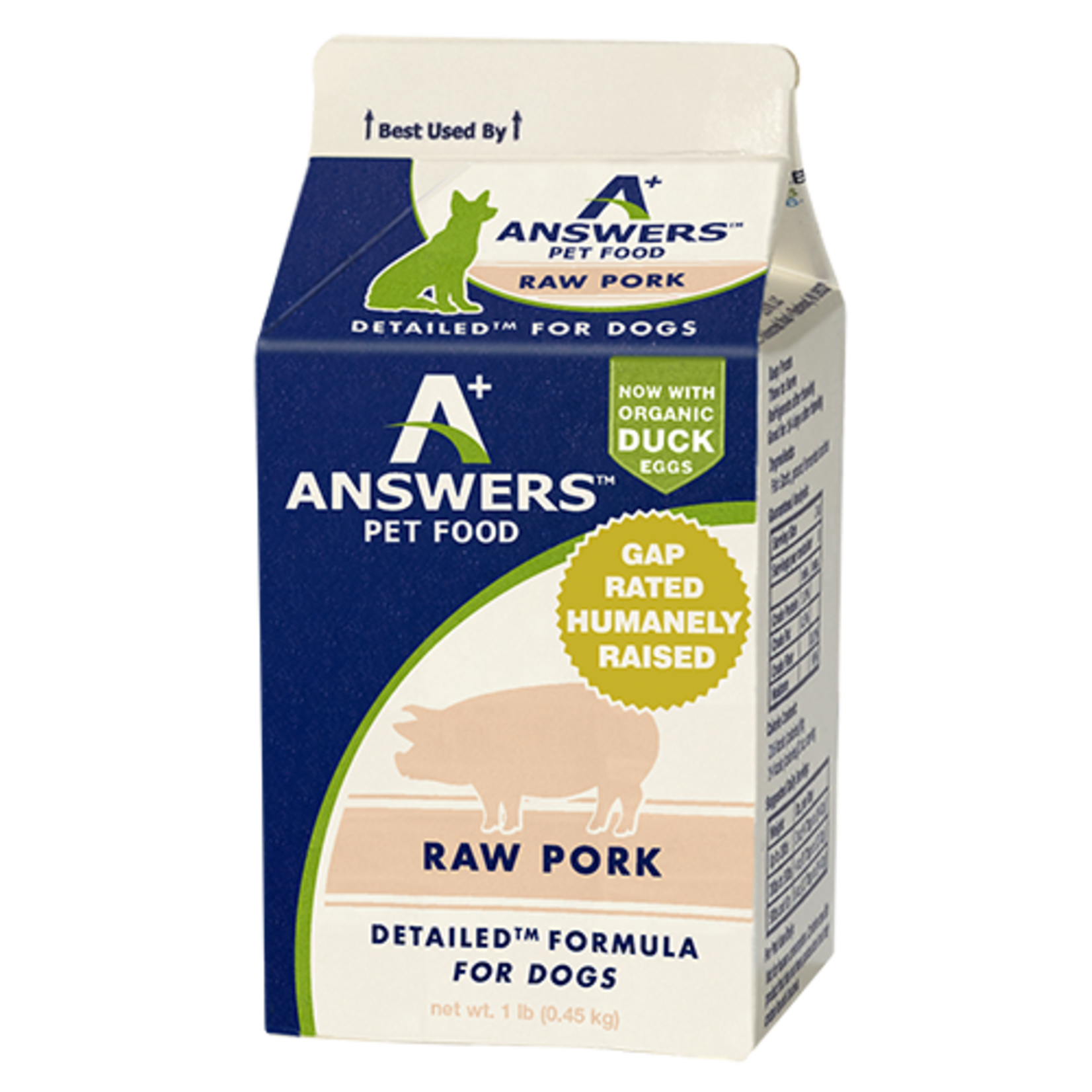 ANSWERS PET FOOD DOG DETAILED PORK FROZEN 1LB