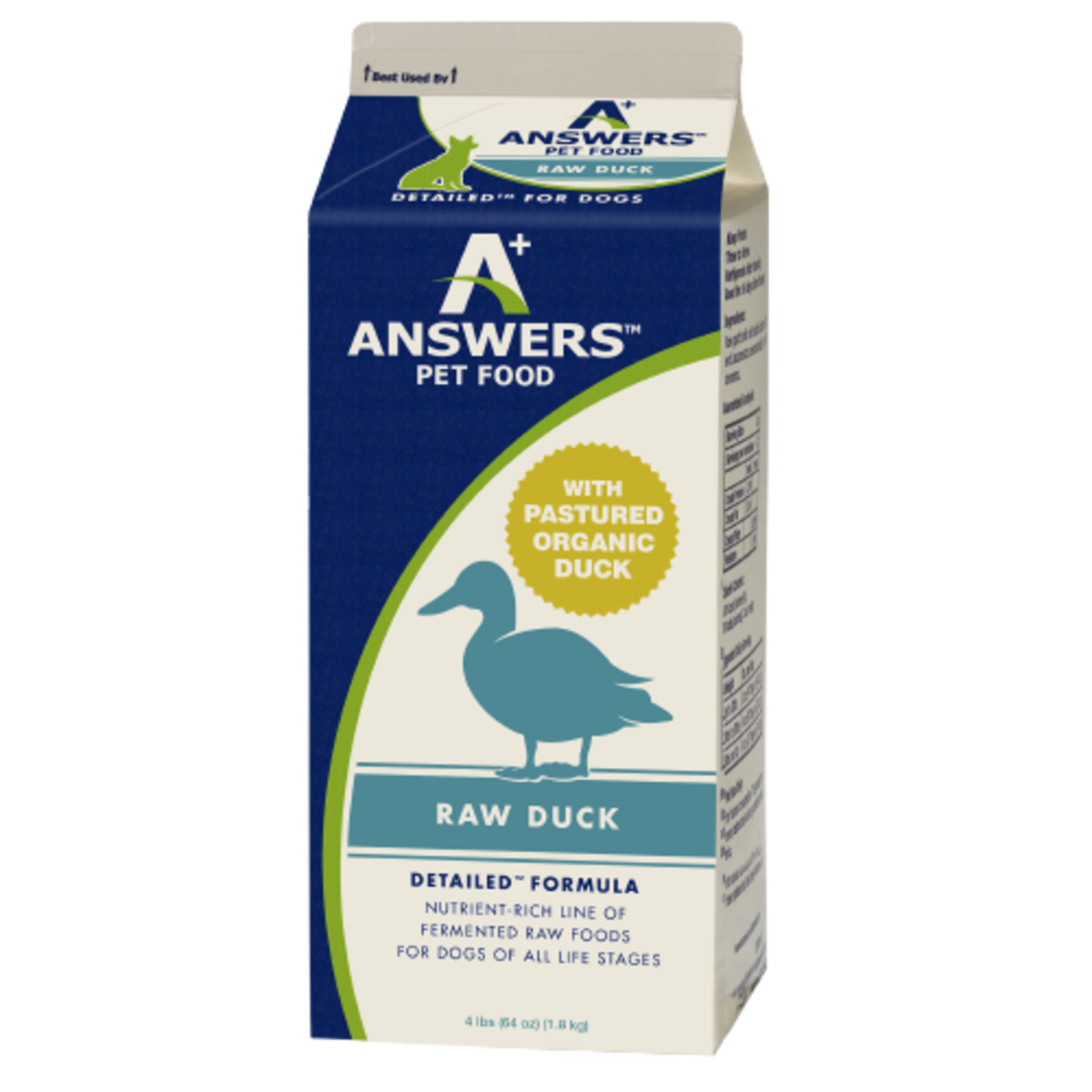 ANSWERS PET FOOD DOG DETAILED DUCK FROZEN 4LB