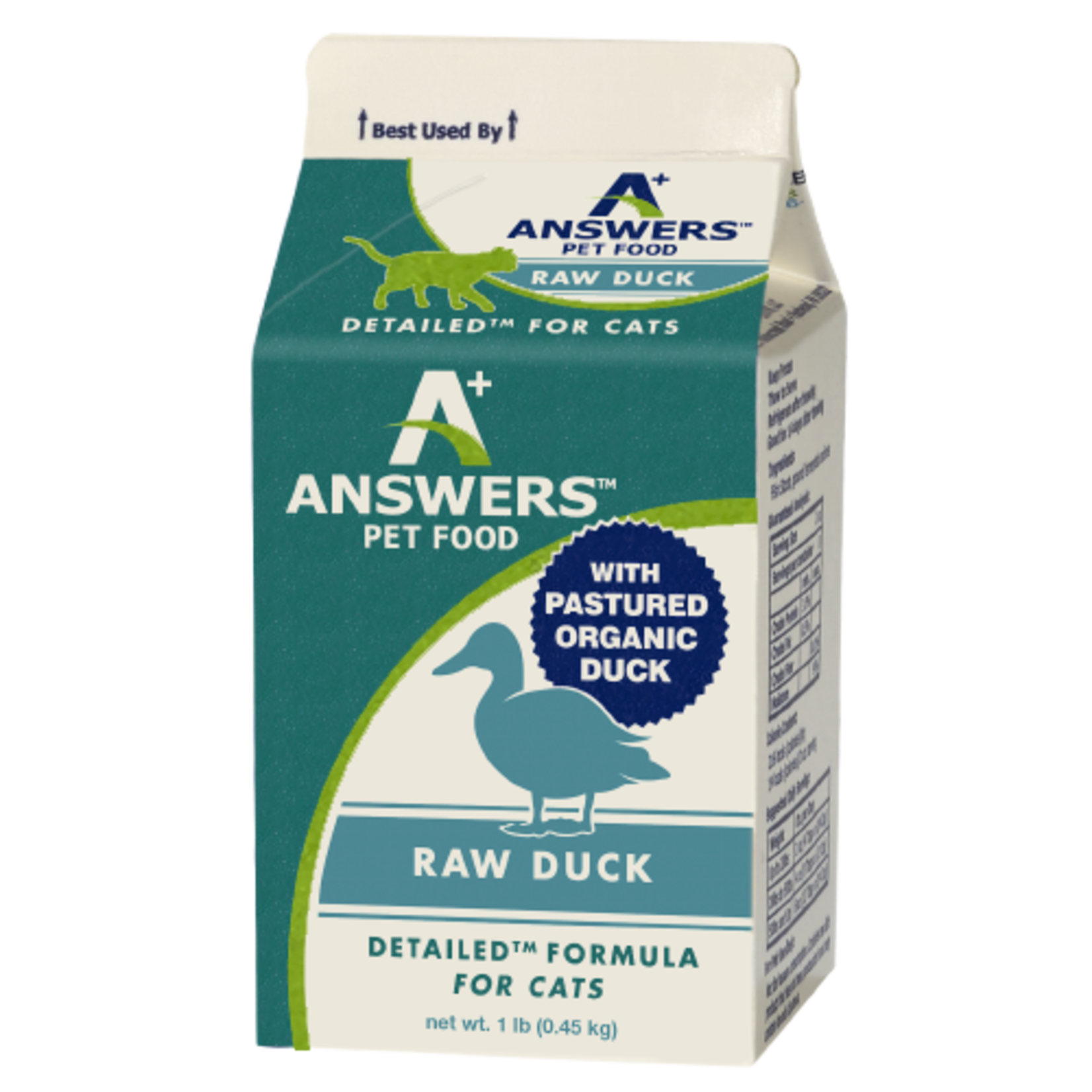 ANSWERS PET FOOD CAT DETAILED DUCK FROZEN 1LB
