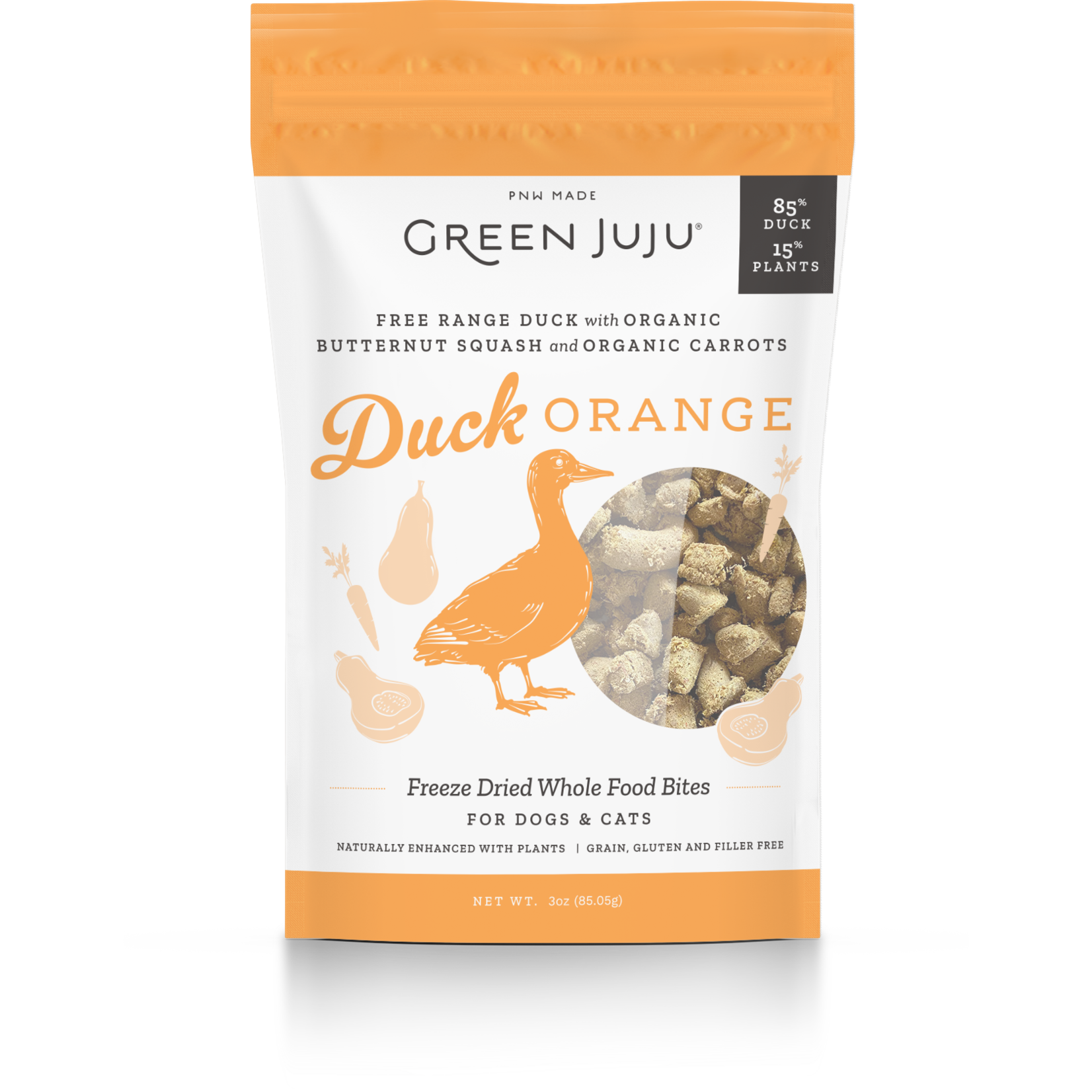 GREEN JUJU DOG WHOLE FOOD BITES DUCK ORANGE FD 3OZ