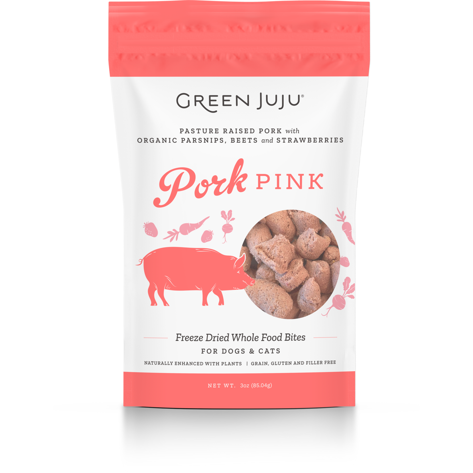 GREEN JUJU DOG WHOLE FOOD BITES PORK PINK FD 3OZ