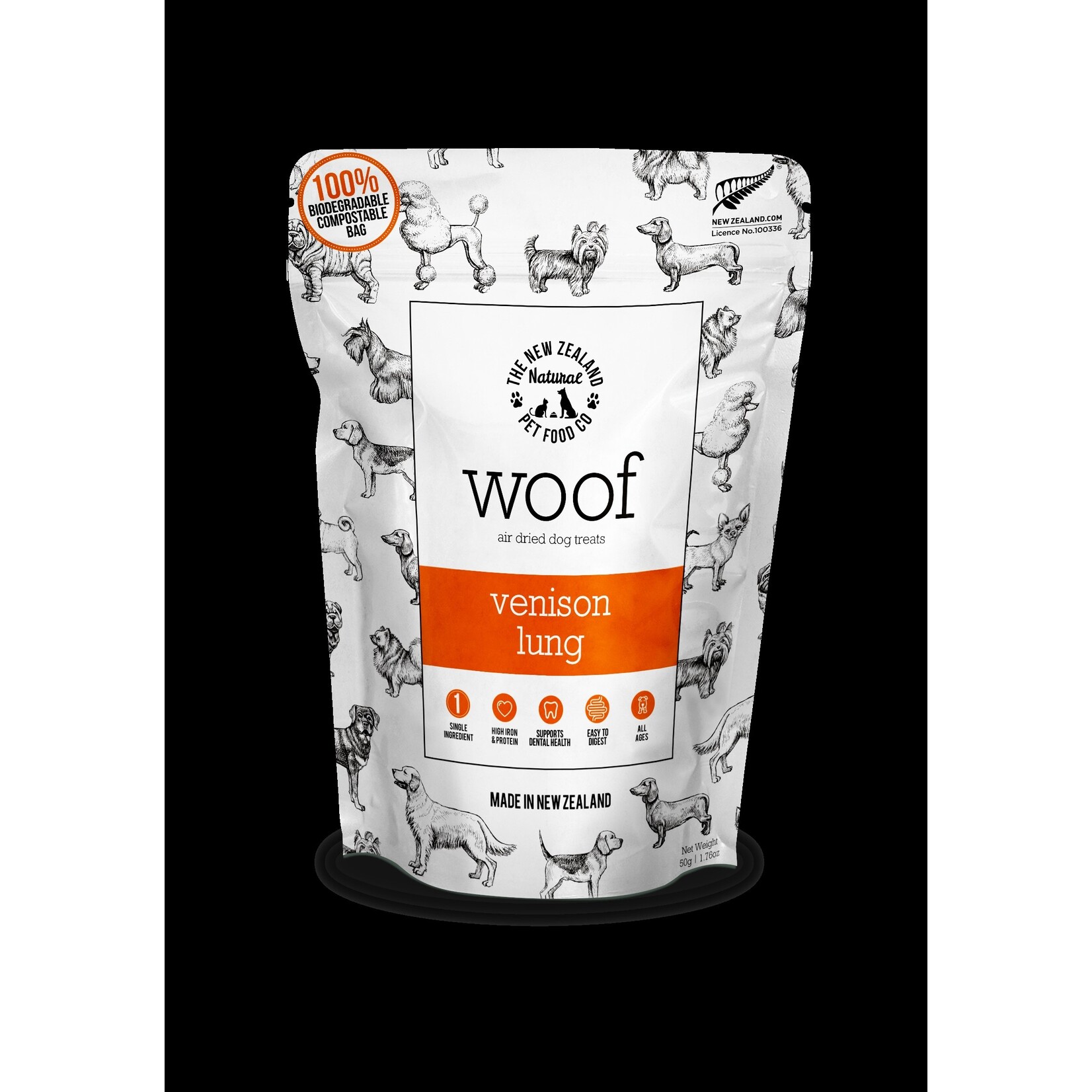 NEW ZEALAND NATURALS DOG WOOF VENISON LUNG AIR DRIED TREAT 1.76OZ