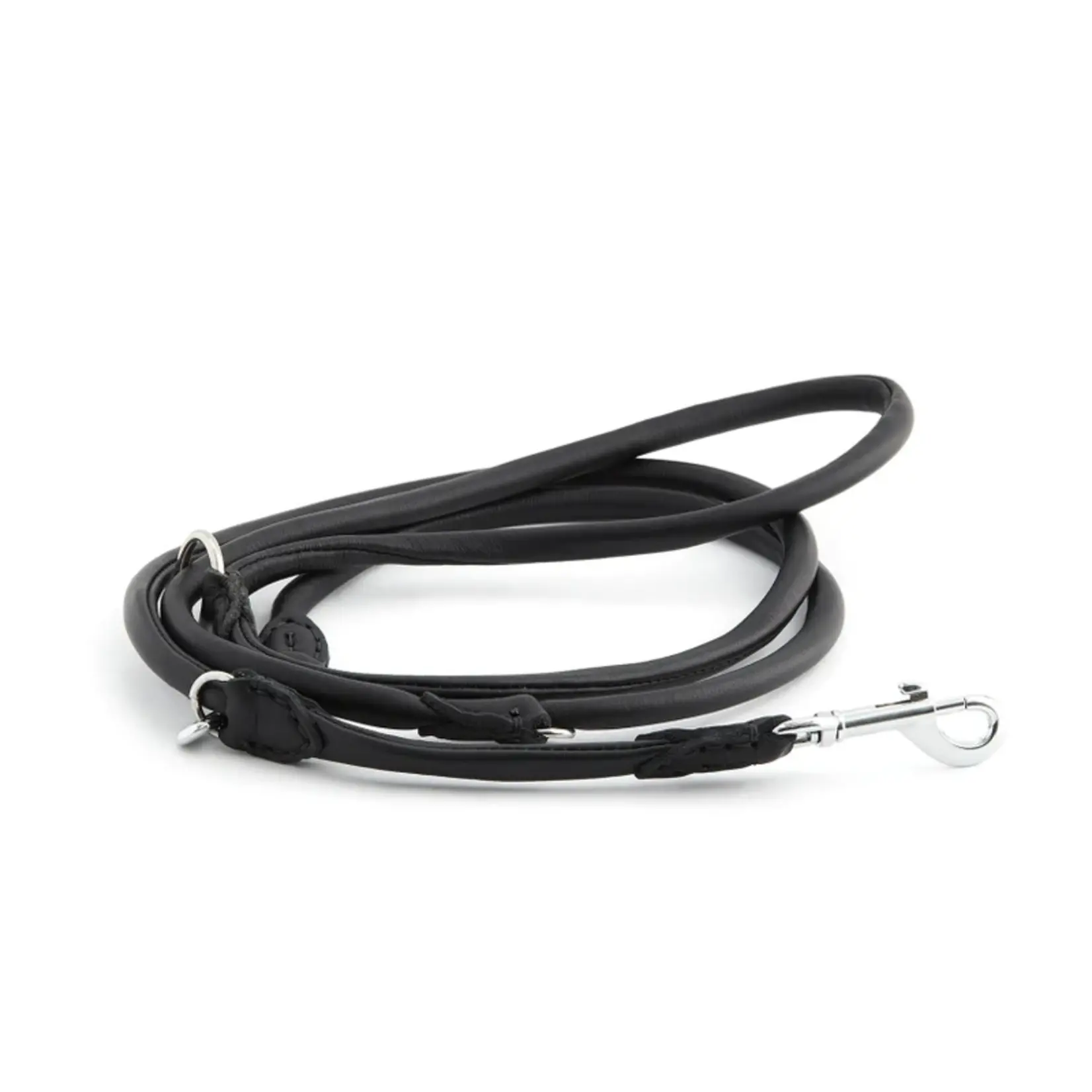 HUND ADJUSTABLE LEATHER BLACK LEASH 1/4"-87"