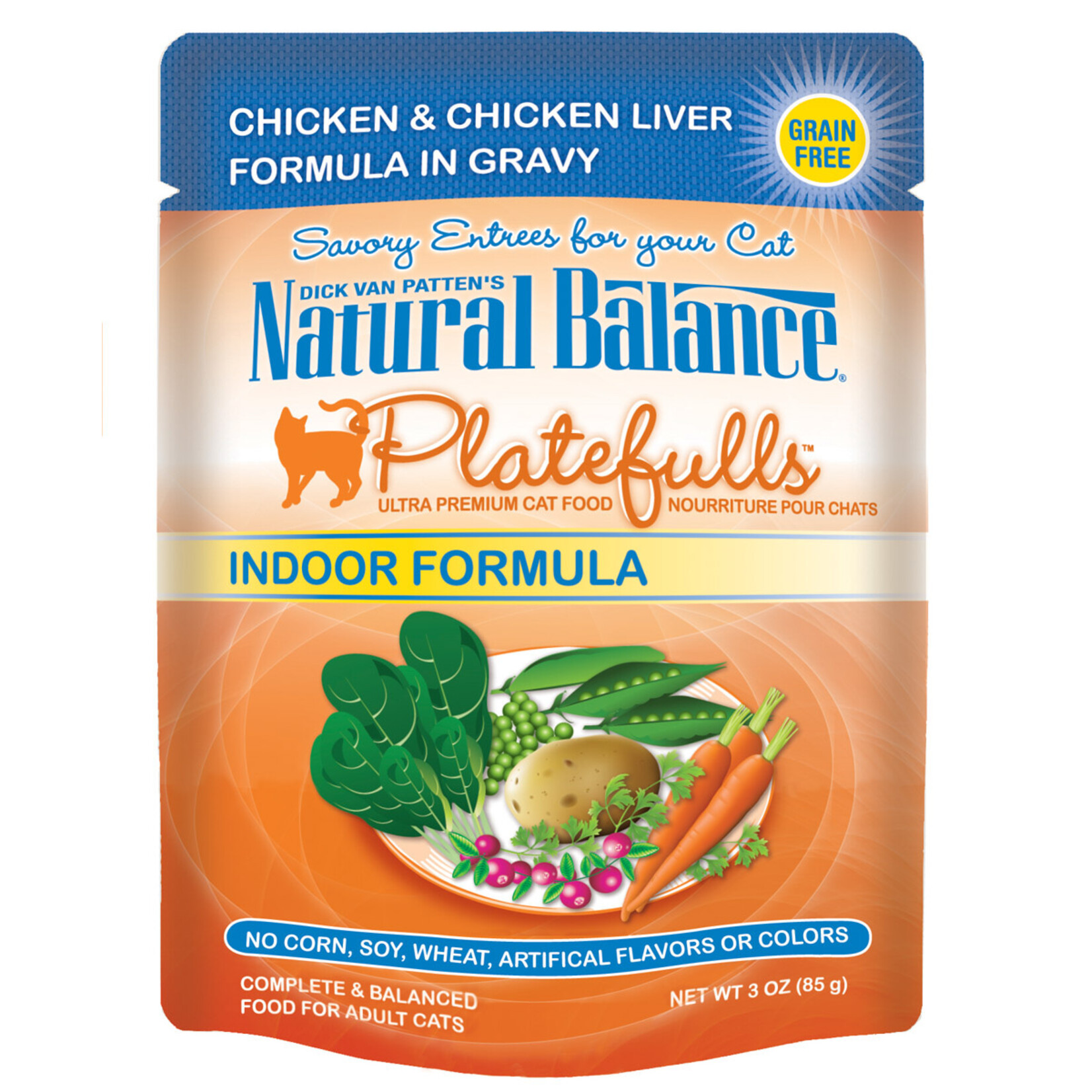 NATURAL BALANCE CAT PLATEFULLS INDOOR CHICKEN CHICKEN LIVER GRAVY POUCH 3OZ