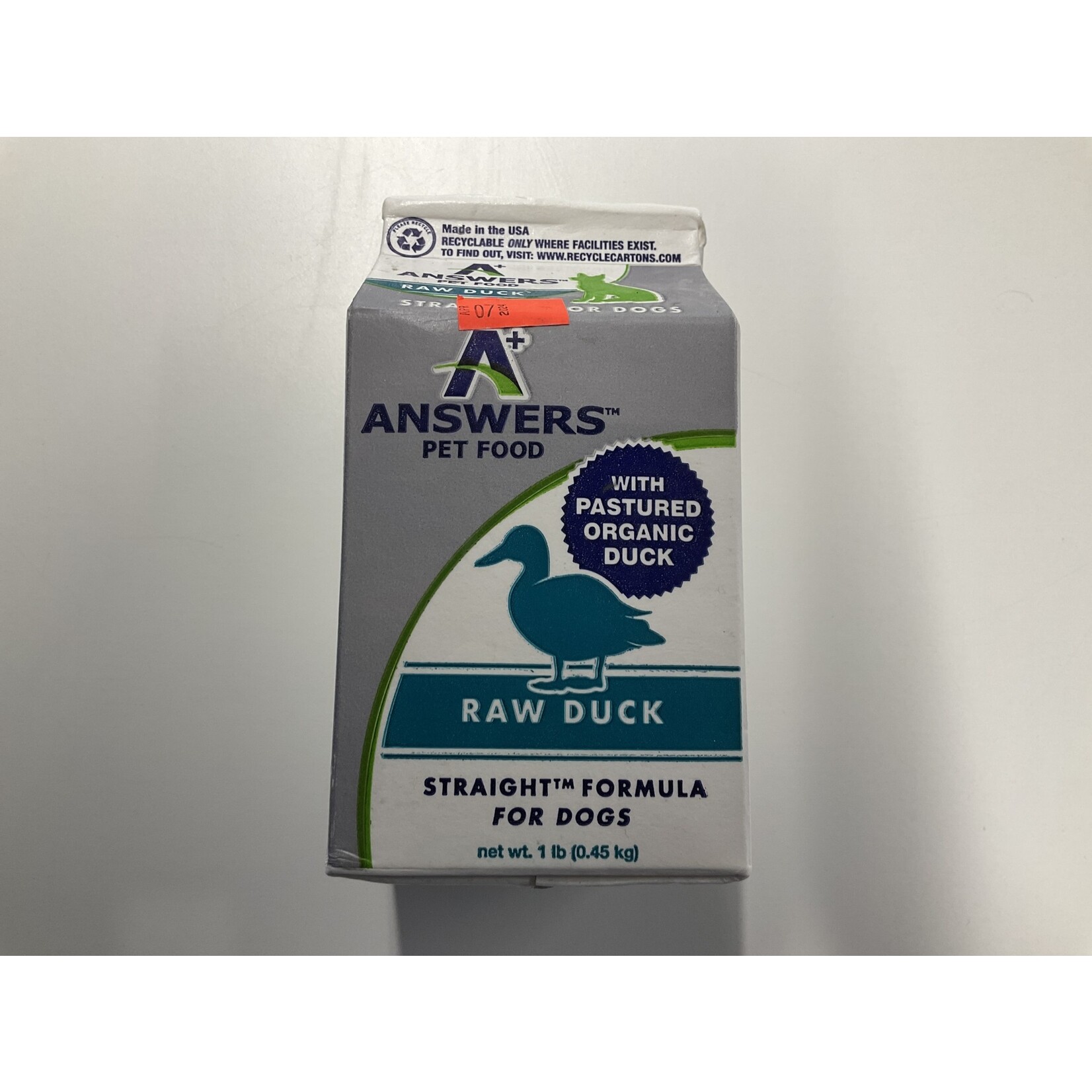 ANSWERS PET FOOD DOG STRAIGHT DUCK FROZEN 1LB