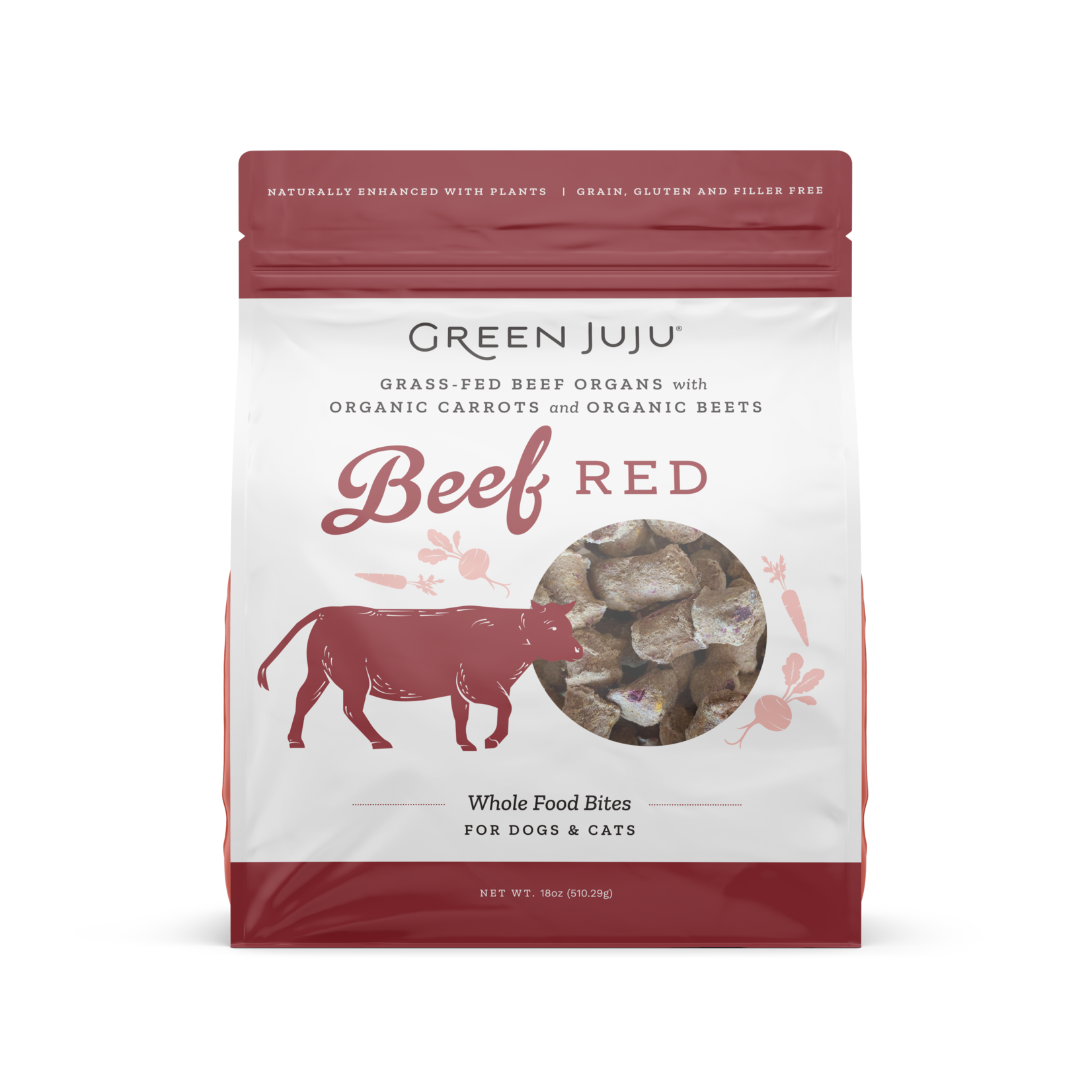 GREEN JUJU DOG WHOLE FOOD BITES BEEF RED FD 18OZ
