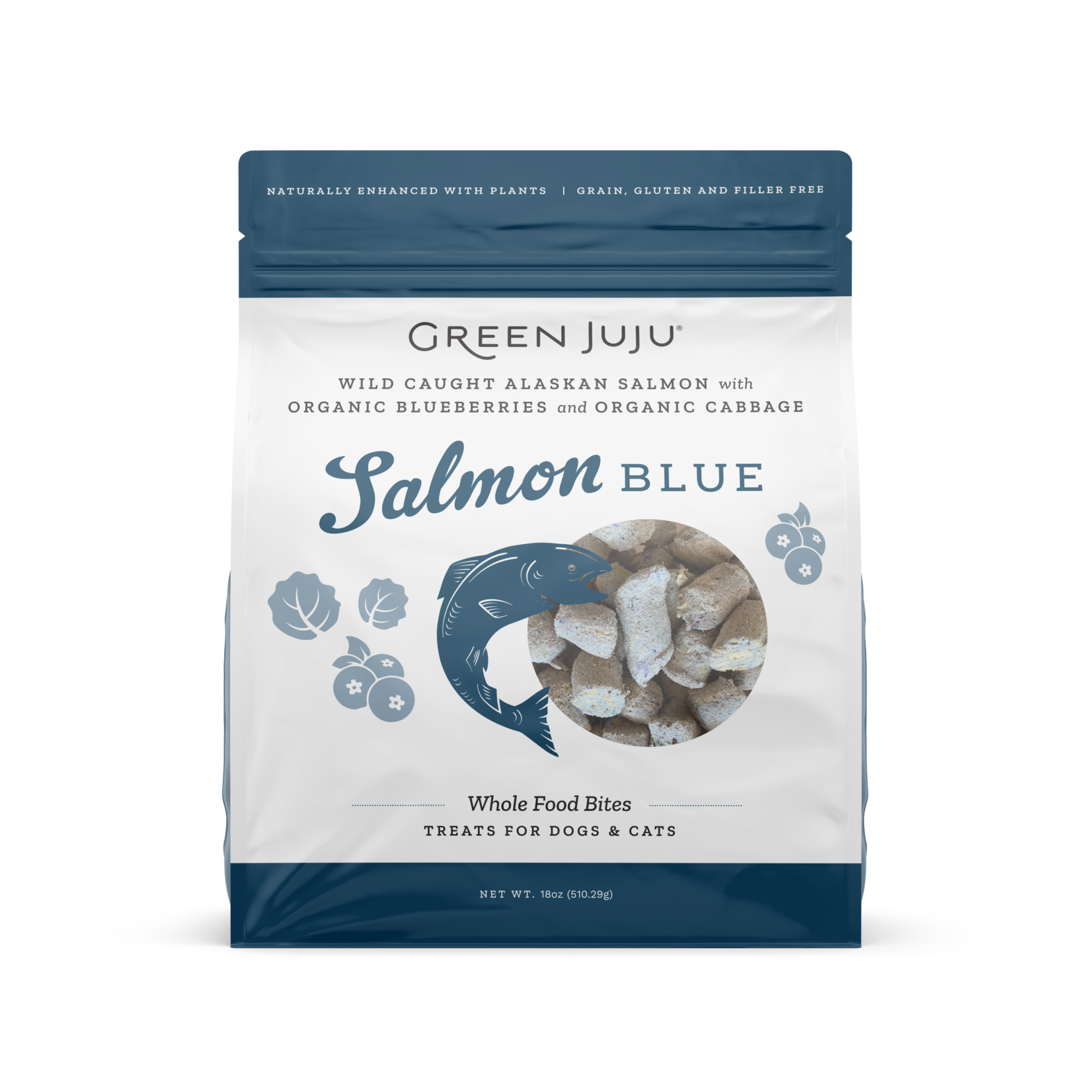 GREEN JUJU DOG WHOLE FOOD BITES SALMON BLUE FD 18OZ