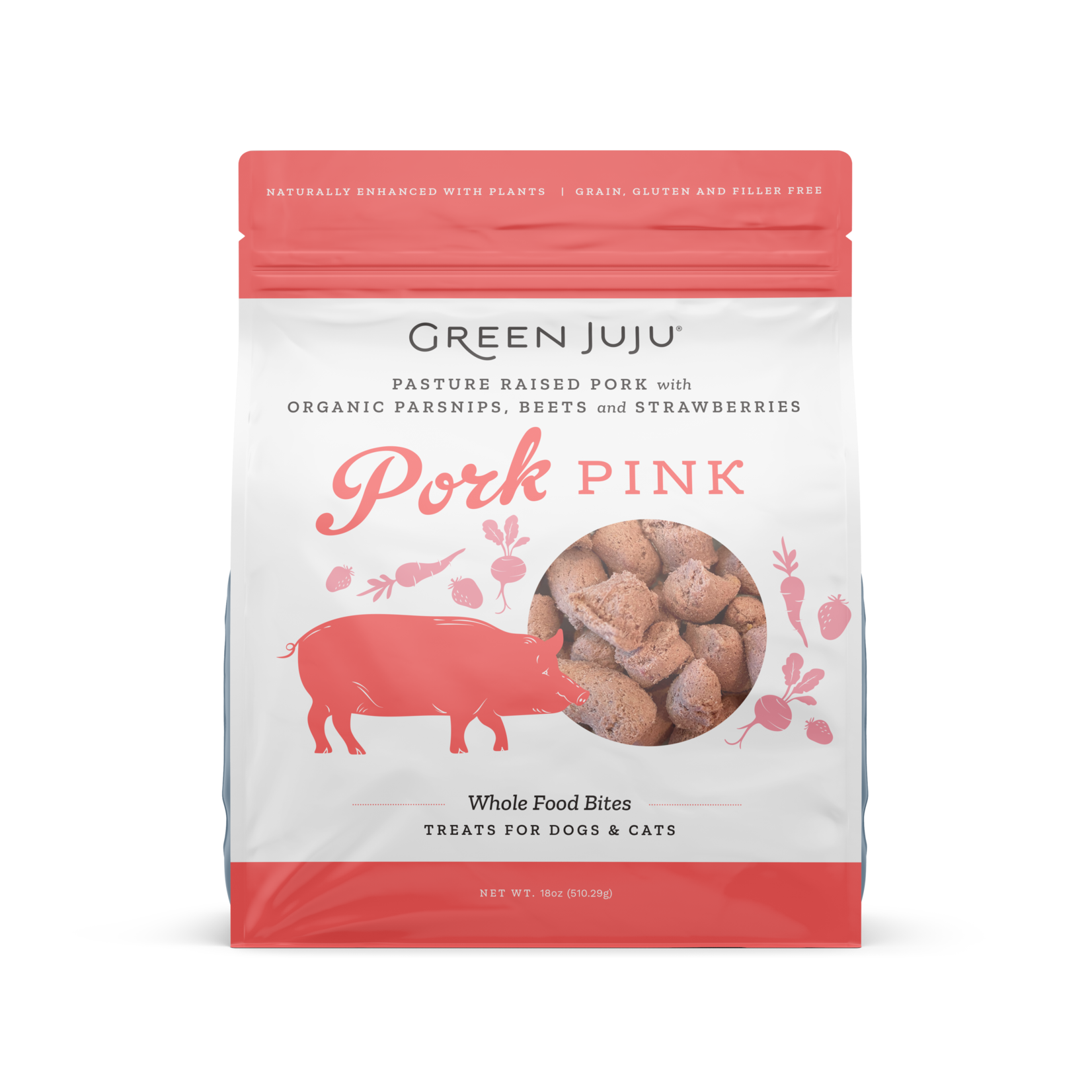 GREEN JUJU DOG WHOLE FOOD BITES PORK PINK FD 18OZ