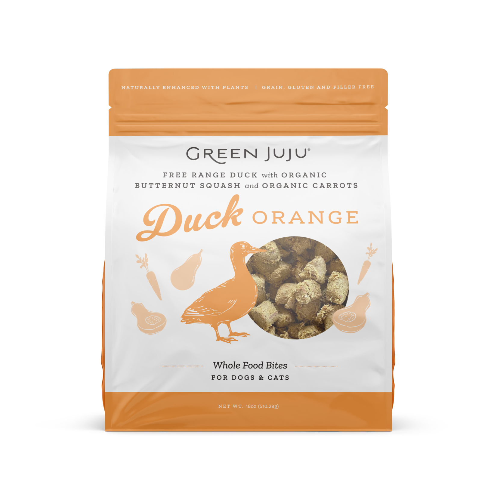GREEN JUJU DOG WHOLE FOOD BITES DUCK ORANGE FD 18OZ