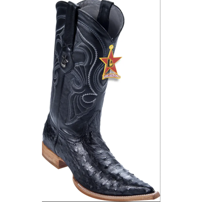 Los Altos Men's 3X toe Ostrich Cowboy Boots Black (950305)