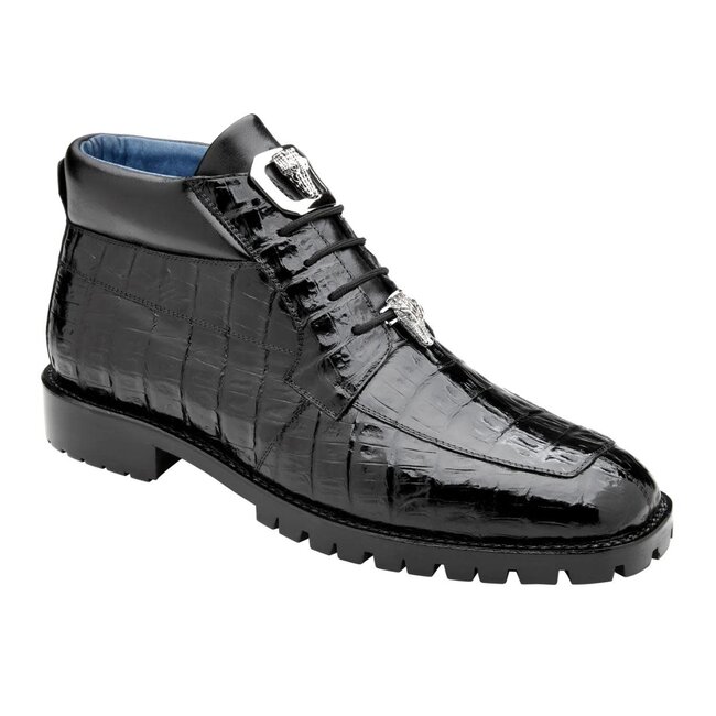 Belvedere Belvedere "Gallardo" Black Genuine Crocodile Tractor Sole Ankle Boots,
