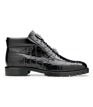 Belvedere Belvedere "Gallardo" Black Genuine Crocodile Tractor Sole Ankle Boots,