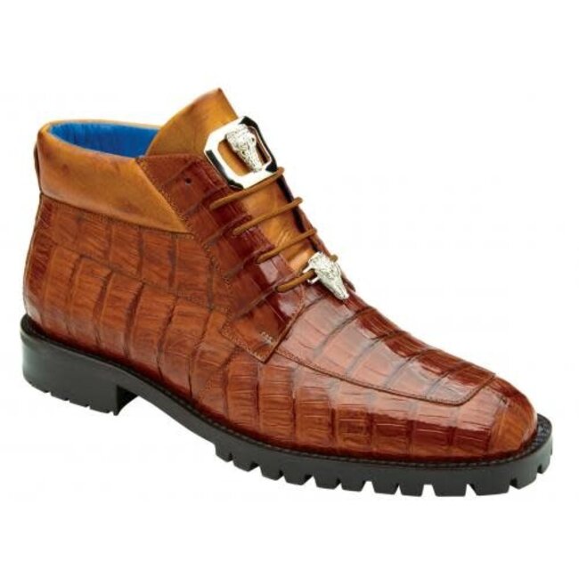 Belvedere "Gallardo" Antique Sport Genuine Crocodile Tractor Sole Ankle Boots,
