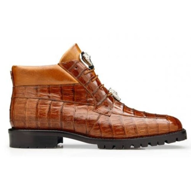 Belvedere "Gallardo" Antique Sport Genuine Crocodile Tractor Sole Ankle Boots,