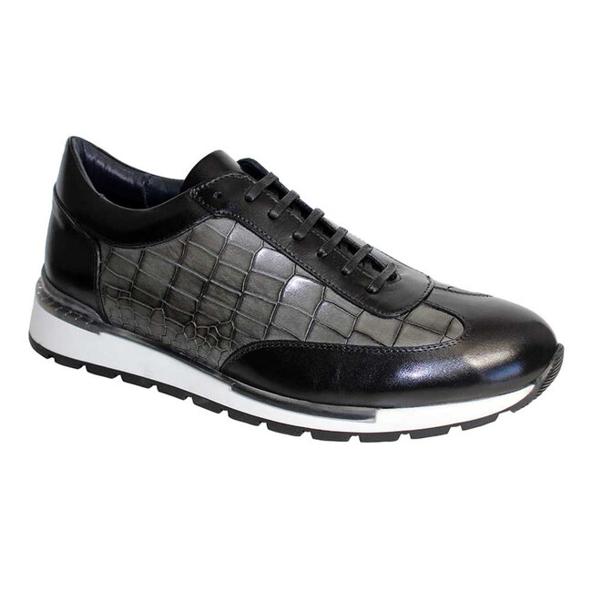Duca Varsi Black With Dark Grey Crocodile calfskin sneakers