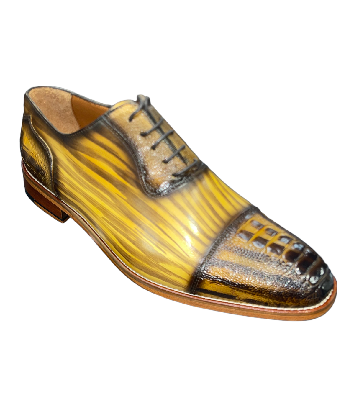 MAURI Shoes Men’s Brett Mid-Top Cognac Ostrich Quill, Ostrich Leg & Calfskin Leather Luxury Ankle Sneakers